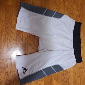 adidas White and Gray Baseball Training Shorts with Black Waistband